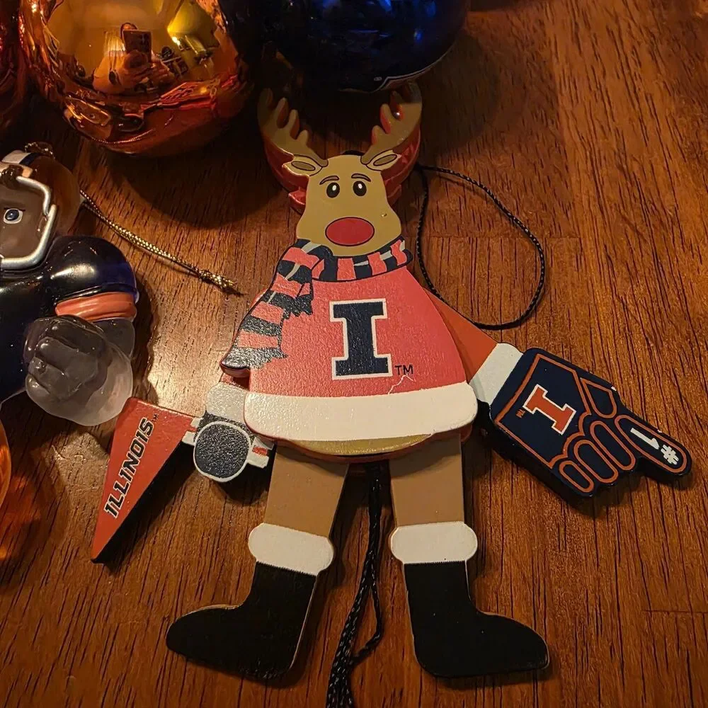 Lot Of 11 Illinois Fighting Illini Christmas Ornaments Tree Basketball Football